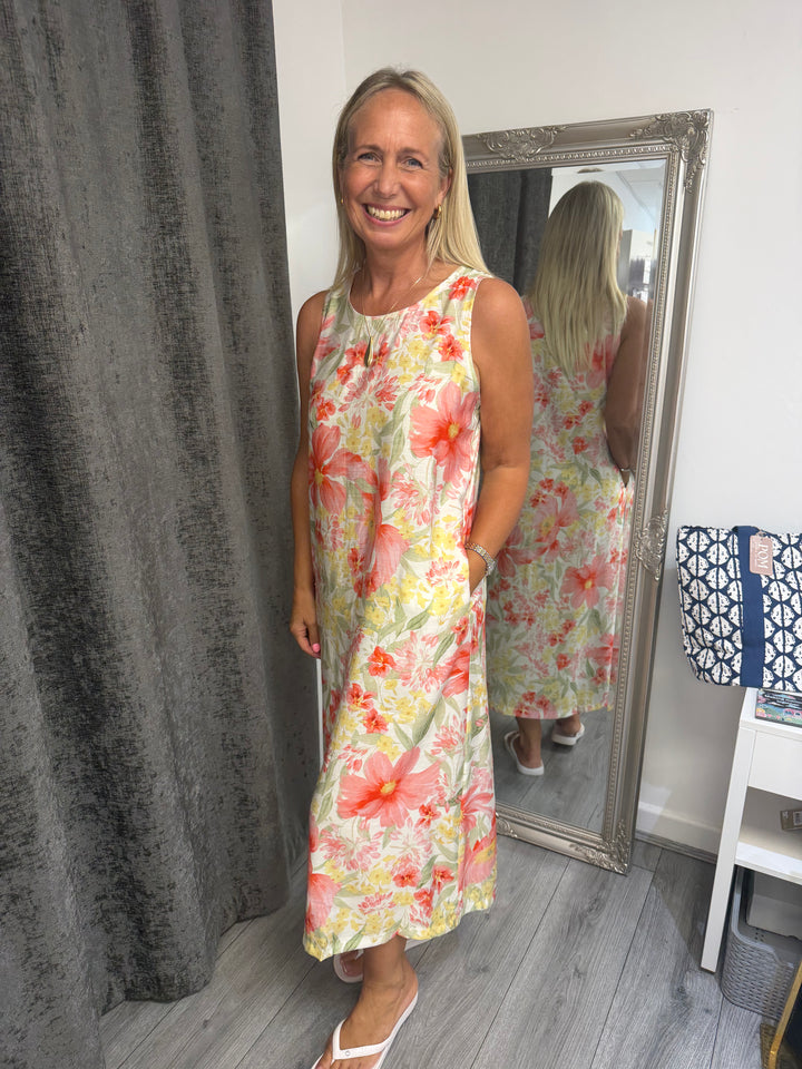Stella London Pink Floral Sleeveless Midi Dress