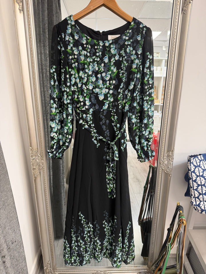 Stella Morgan Black Floral Tie Waist Midi Dress