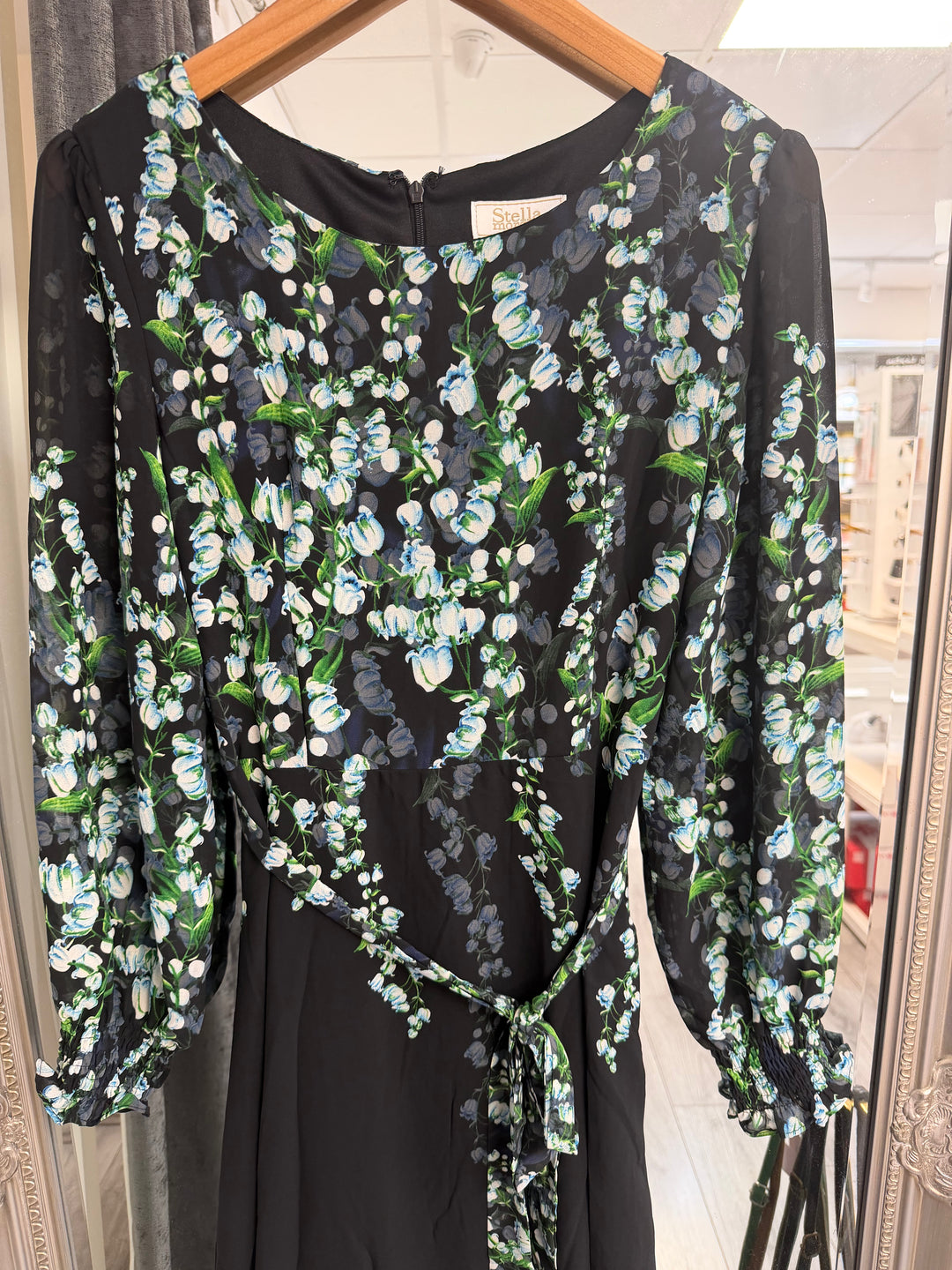 Stella Morgan Black Floral Tie Waist Midi Dress