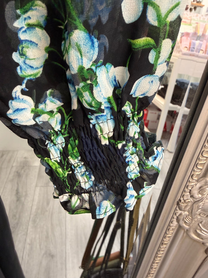 Stella Morgan Black Floral Tie Waist Midi Dress