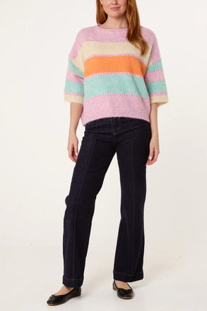 Italian Wide Short Sleeve Jumper- Pink