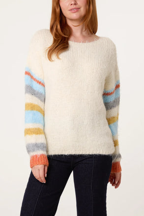 Italian Fluffy knitted Jumper - Ivory/Blue
