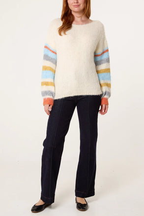 Italian Fluffy knitted Jumper - Ivory/Blue