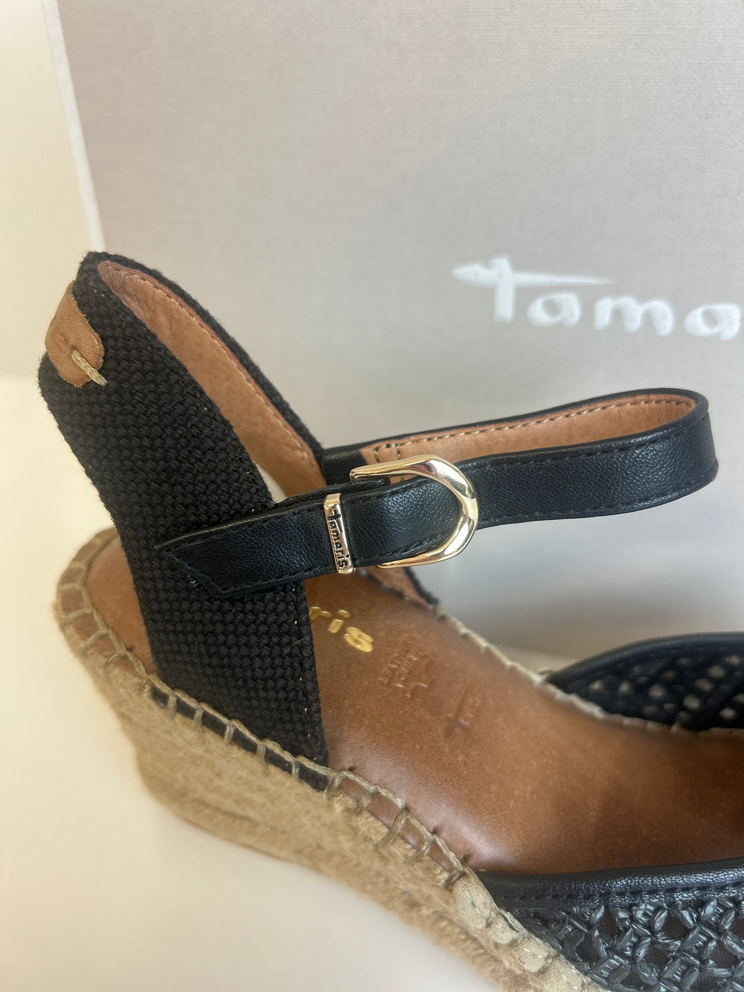 Tamaris Espadrill Wedge Sandals- Black