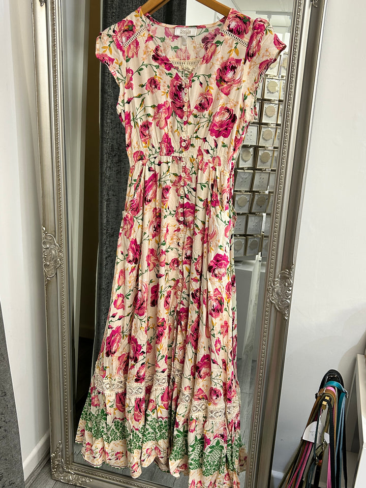 Italian Maxi Floral Dress- Pink Floral