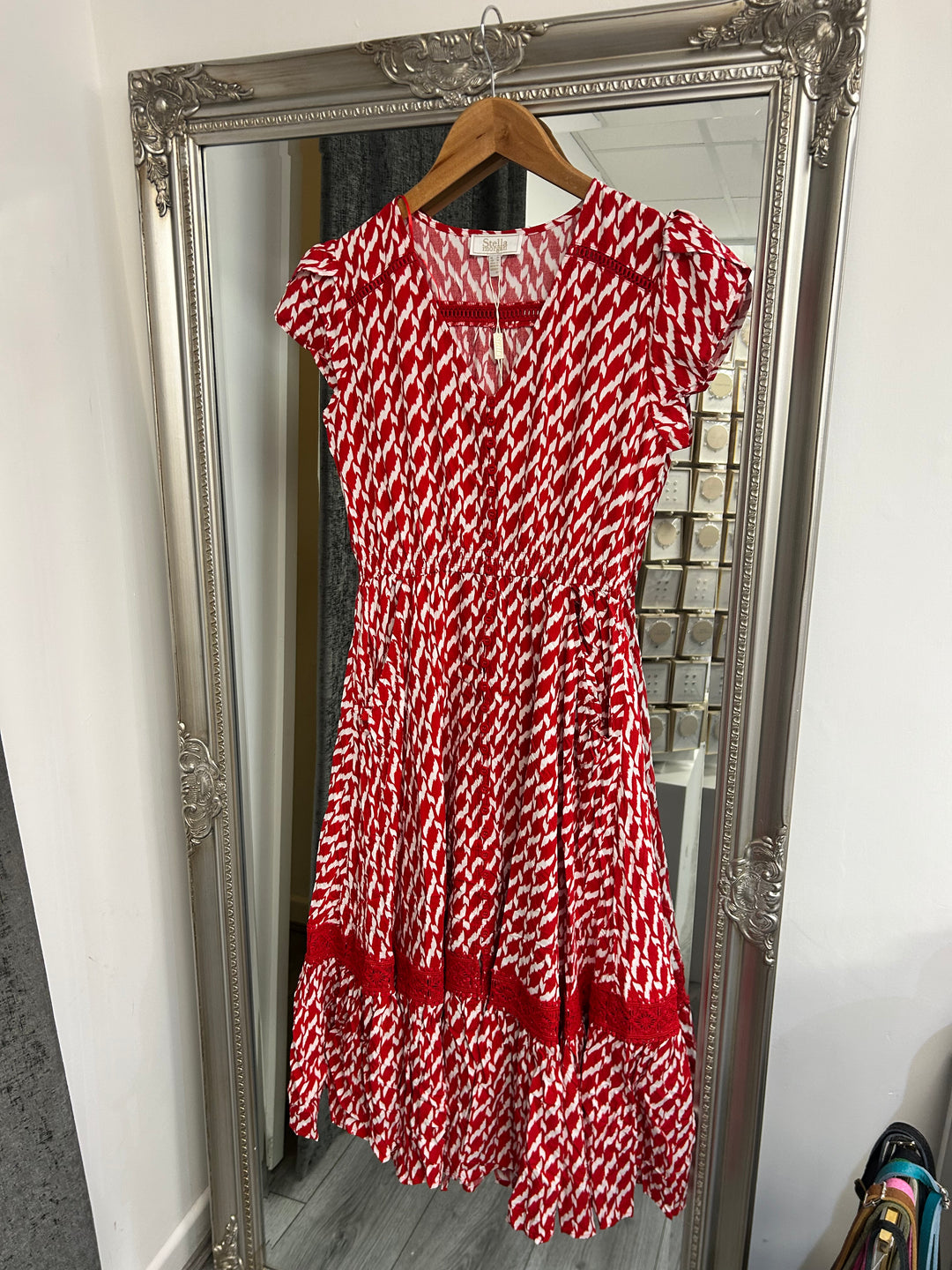 Italian Print Midi Dress- Poppy Red