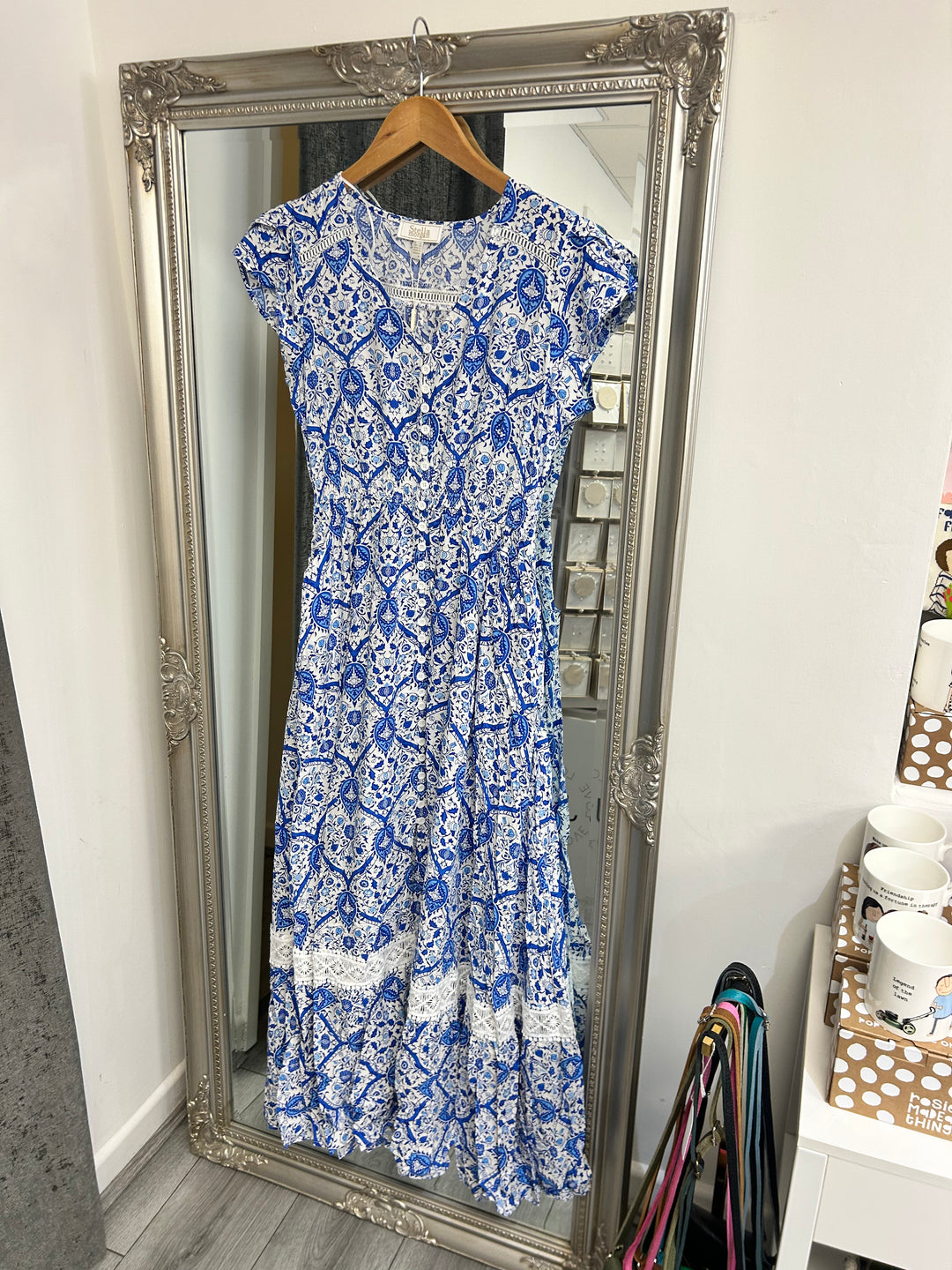 Italian Print Maxi Dress- Blue Paisley