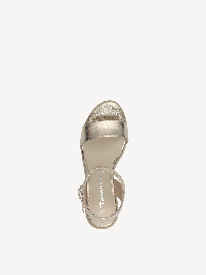 Tamaris Heeled Wedge Sandal- Gold
