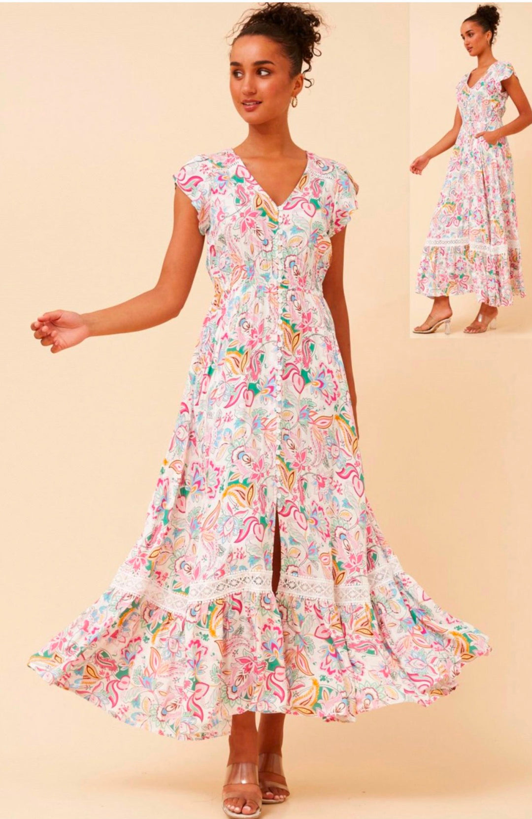 Stella Maxi dress- Light Pink Paisley Print
