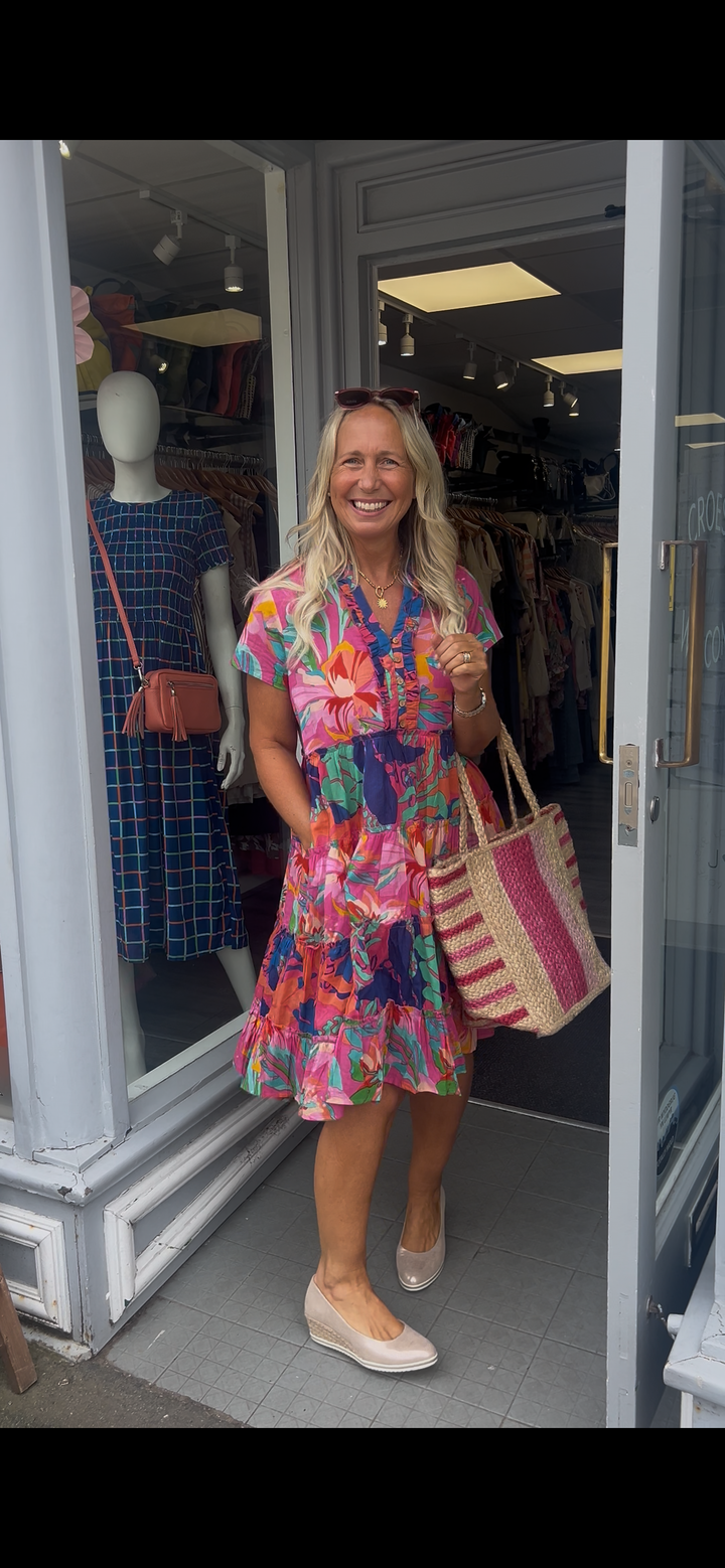 Stella Dress- Tropical Pink Cotton Short Dress