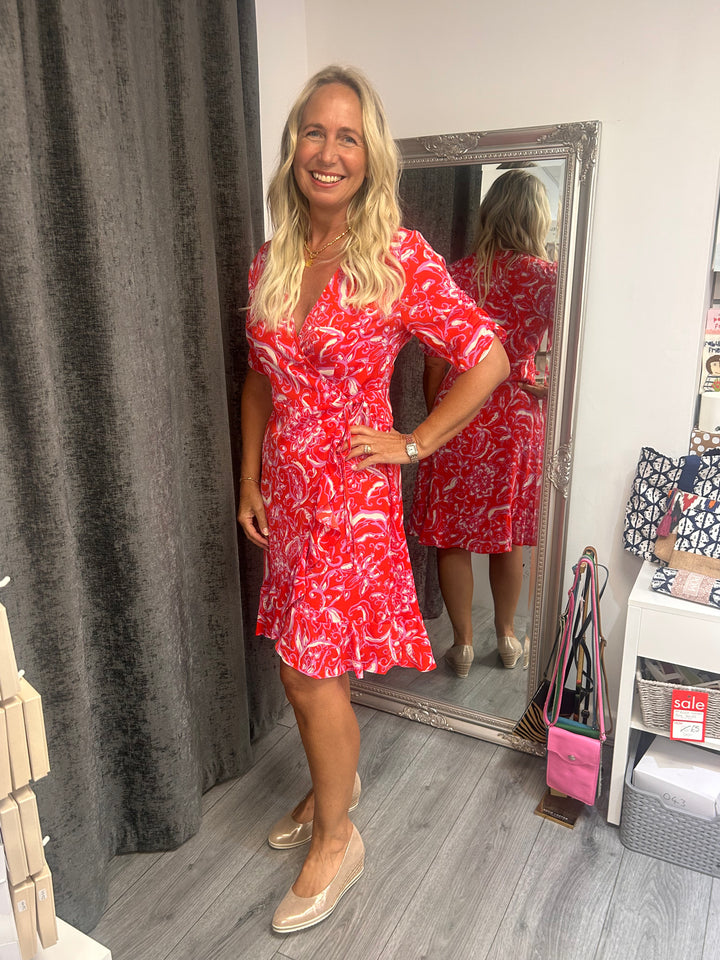 Stella Floral Frill Hem Wrap Dress- Orange