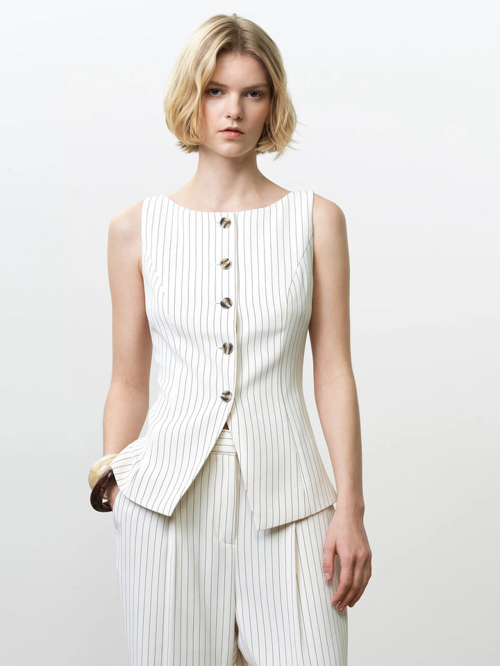 French Connection Vinnie Pinstripe Waistcoat- Cream/Black
