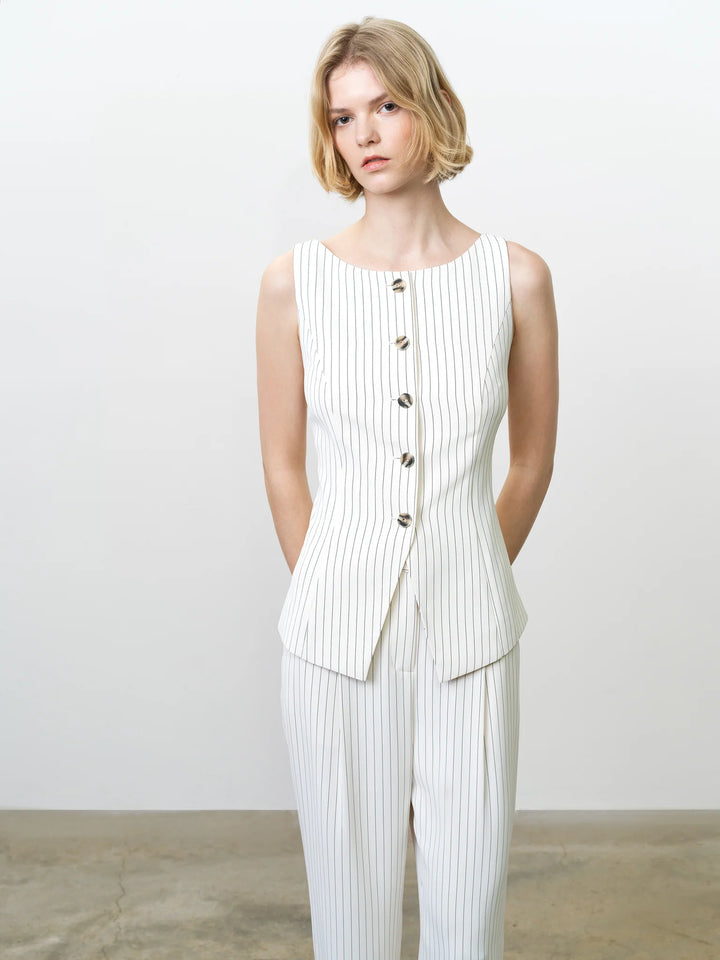 French Connection Vinnie Pinstripe Waistcoat- Cream/Black