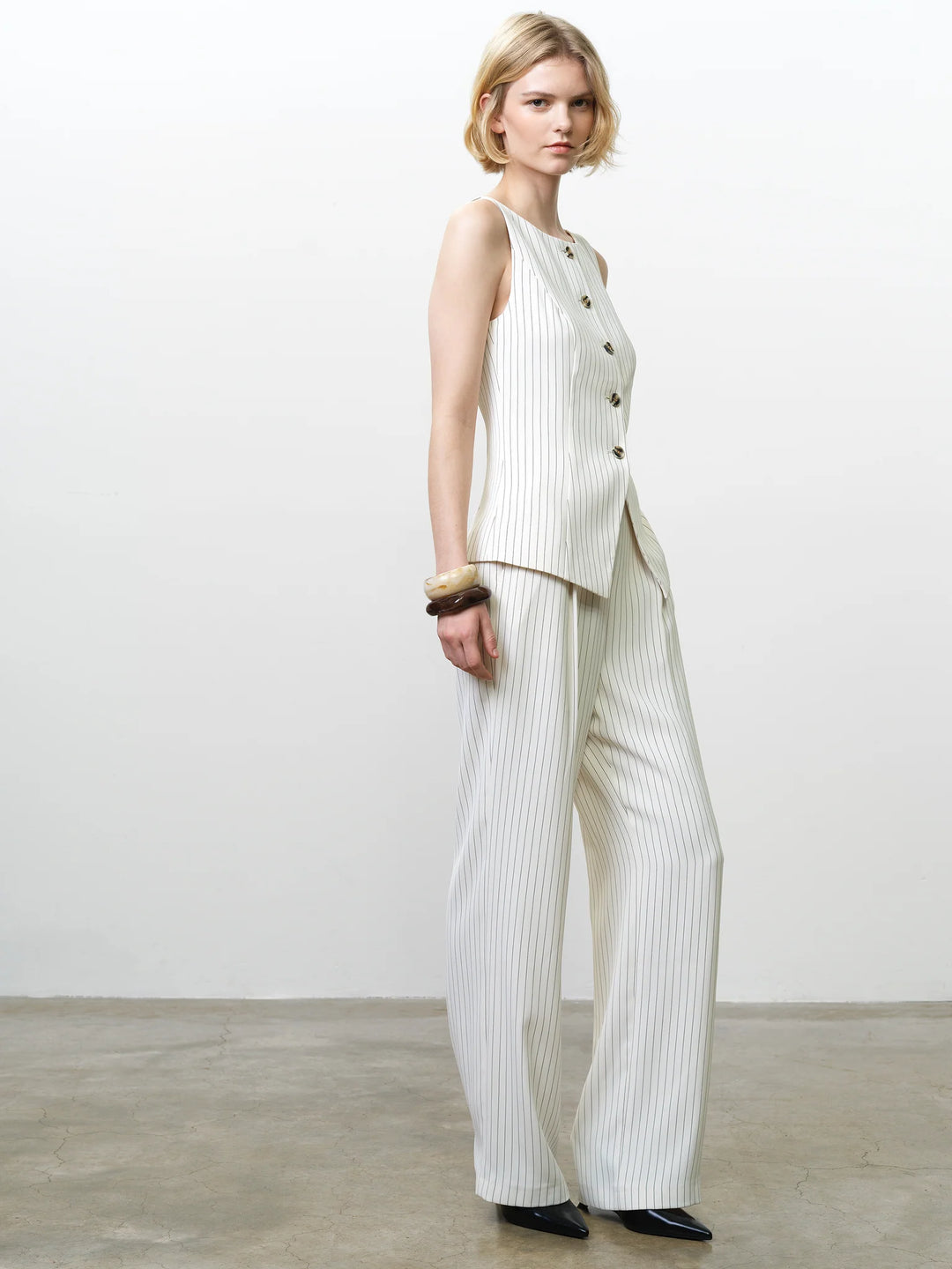 French Connection Vinnie Pinstripe Waistcoat- Cream/Black