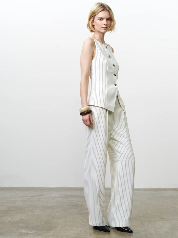 French Connection Vinnie Pinstripe Waistcoat- Cream/Black