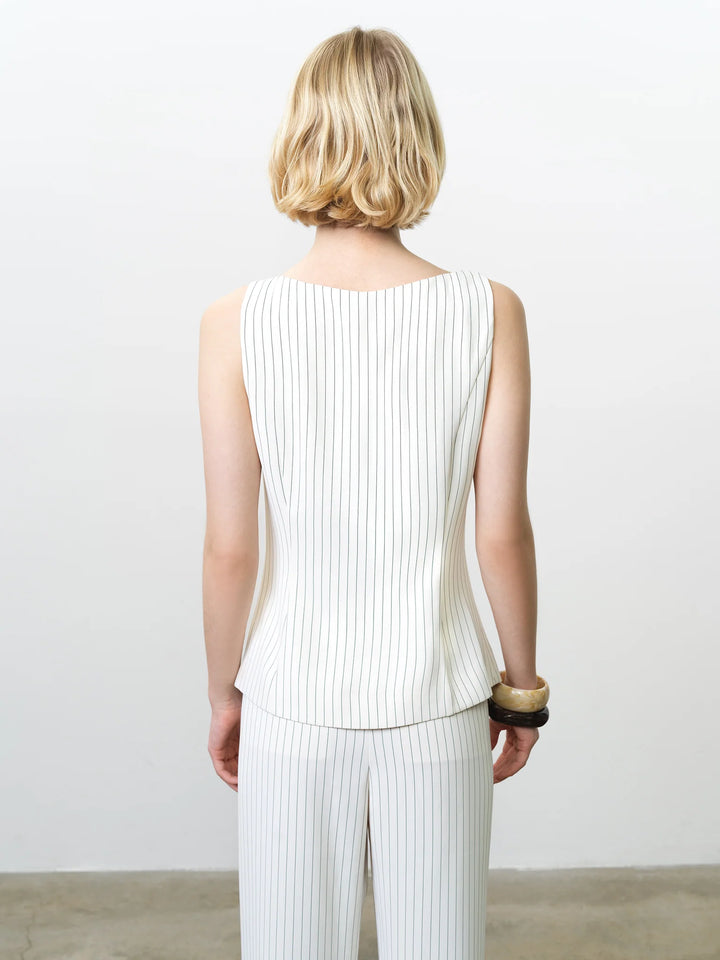 French Connection Vinnie Pinstripe Waistcoat- Cream/Black