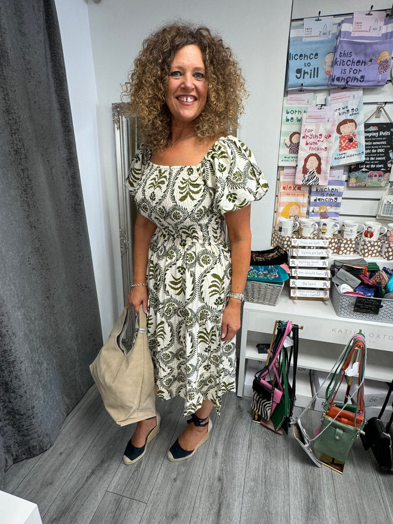 Italian leaf print midi dress