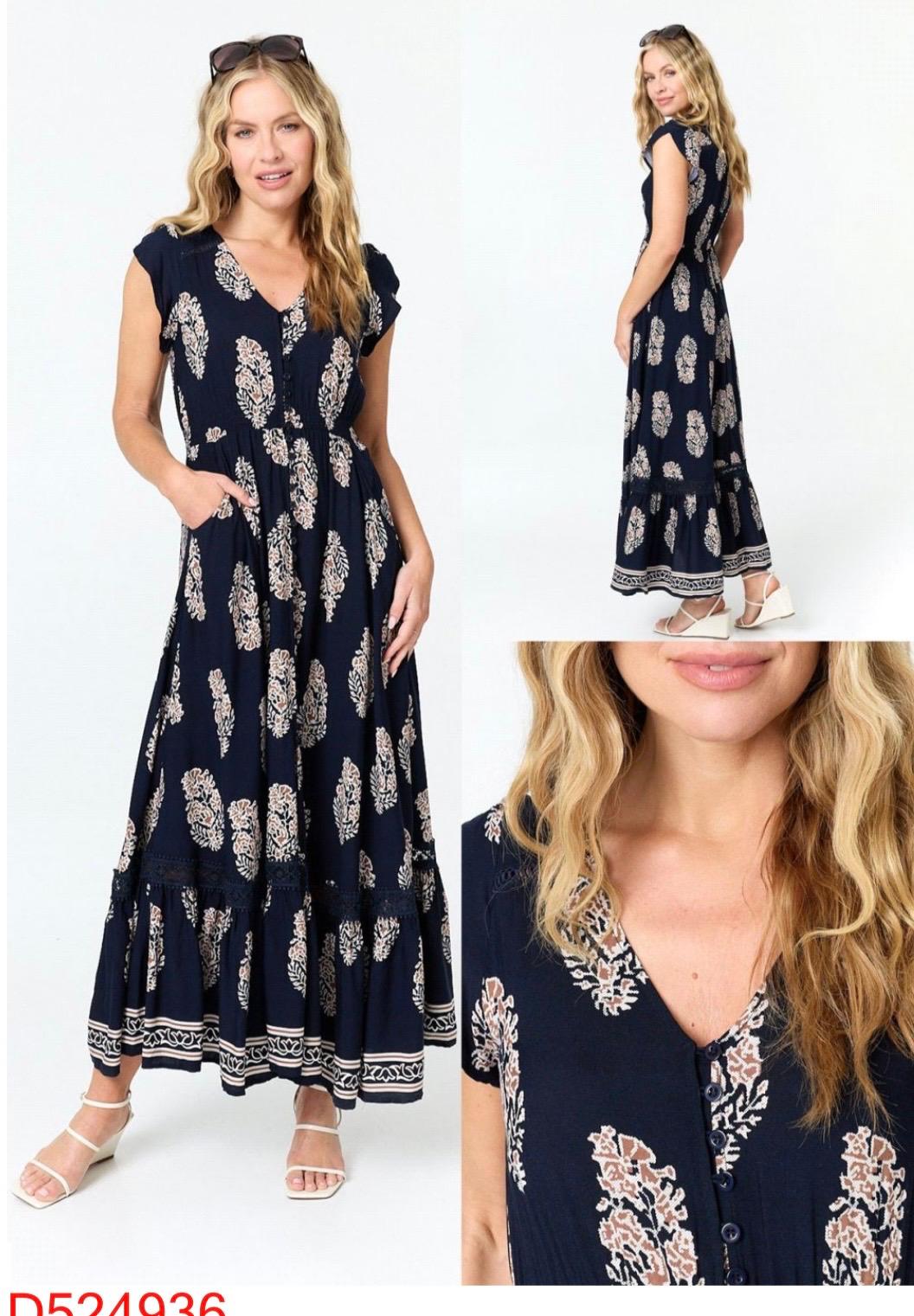 Stella Maxi Dress- Navy print