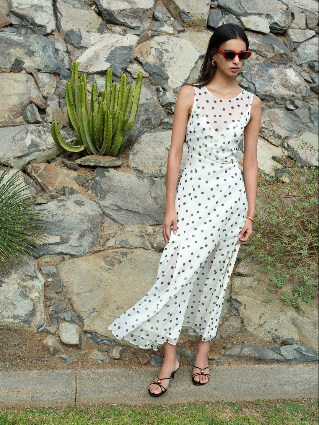 French Connection Emina Chiffon Polka Dot Maxi Dress