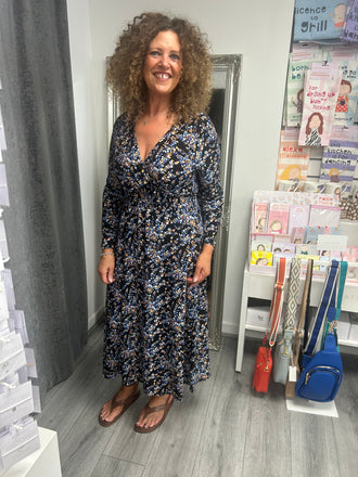 Italian Dress- v neck blue floral