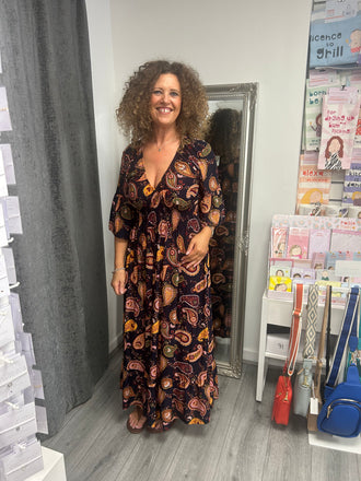 Italian maxi Dress navy/burgundy