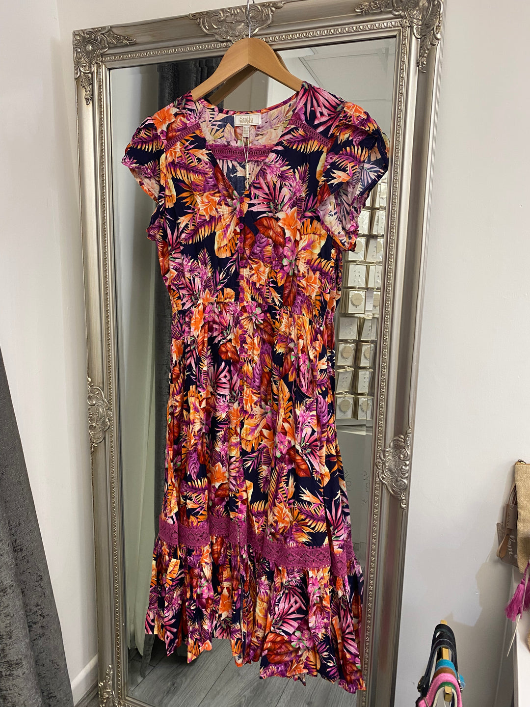 Stella Tropical Floral lace Pink Midi Dress