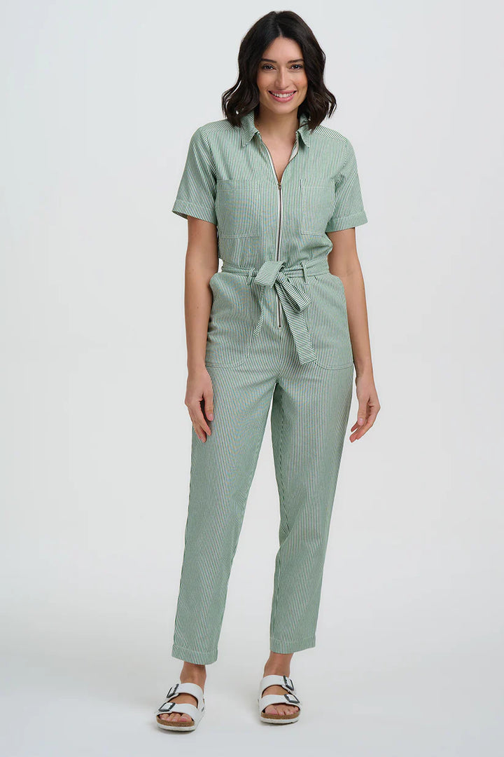 Sugarhill Brighton Billy Boilersuit- Green/White Narrow Stripe