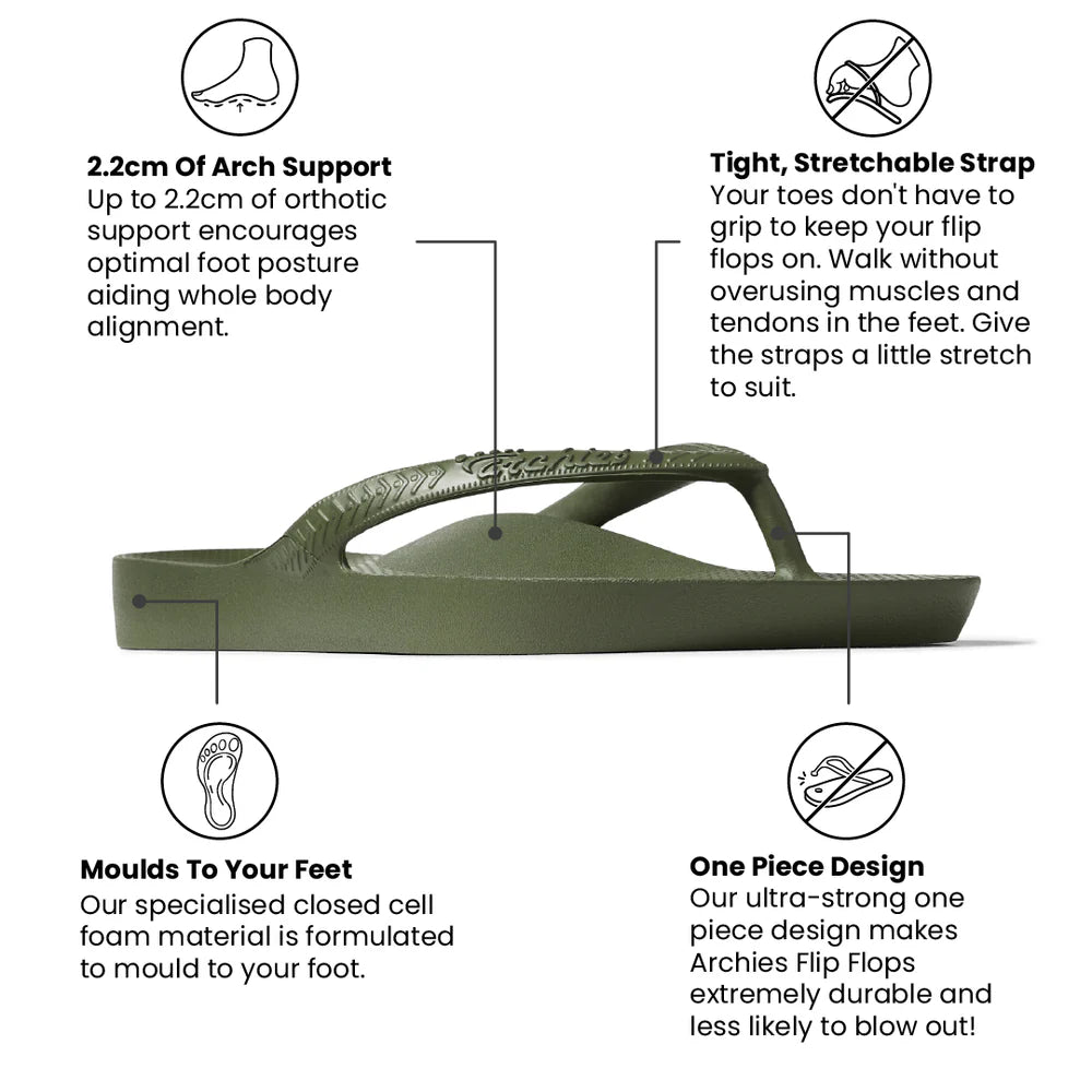 Archies Arch Support Flip Flops- Olive
