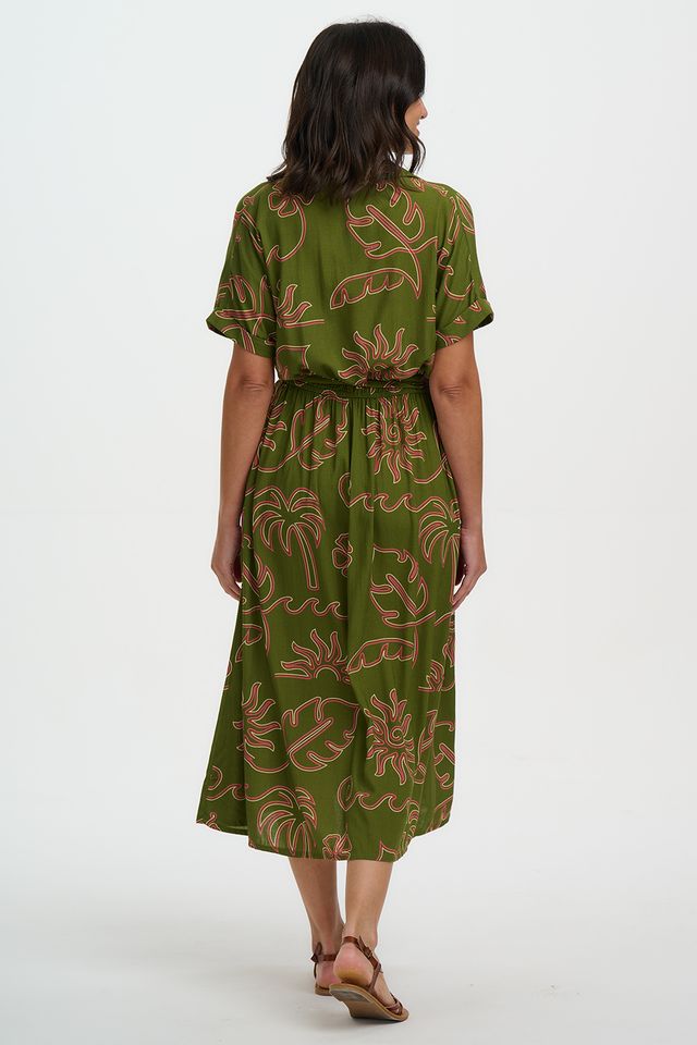Sugarhill Brighton Leigh Midi Shirt Dress- Khaki, Tropical