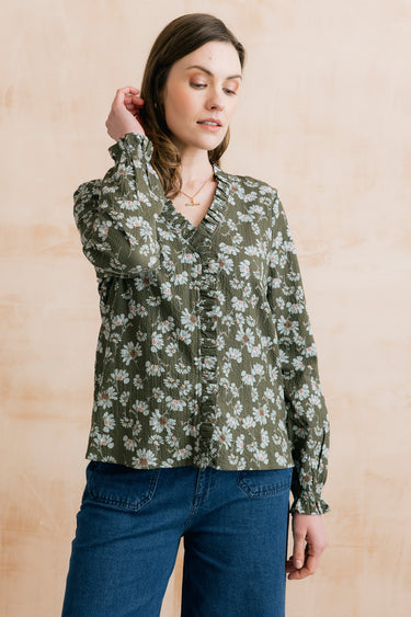 Lily & Me Kit Ruffle Blouse - Dark Olive