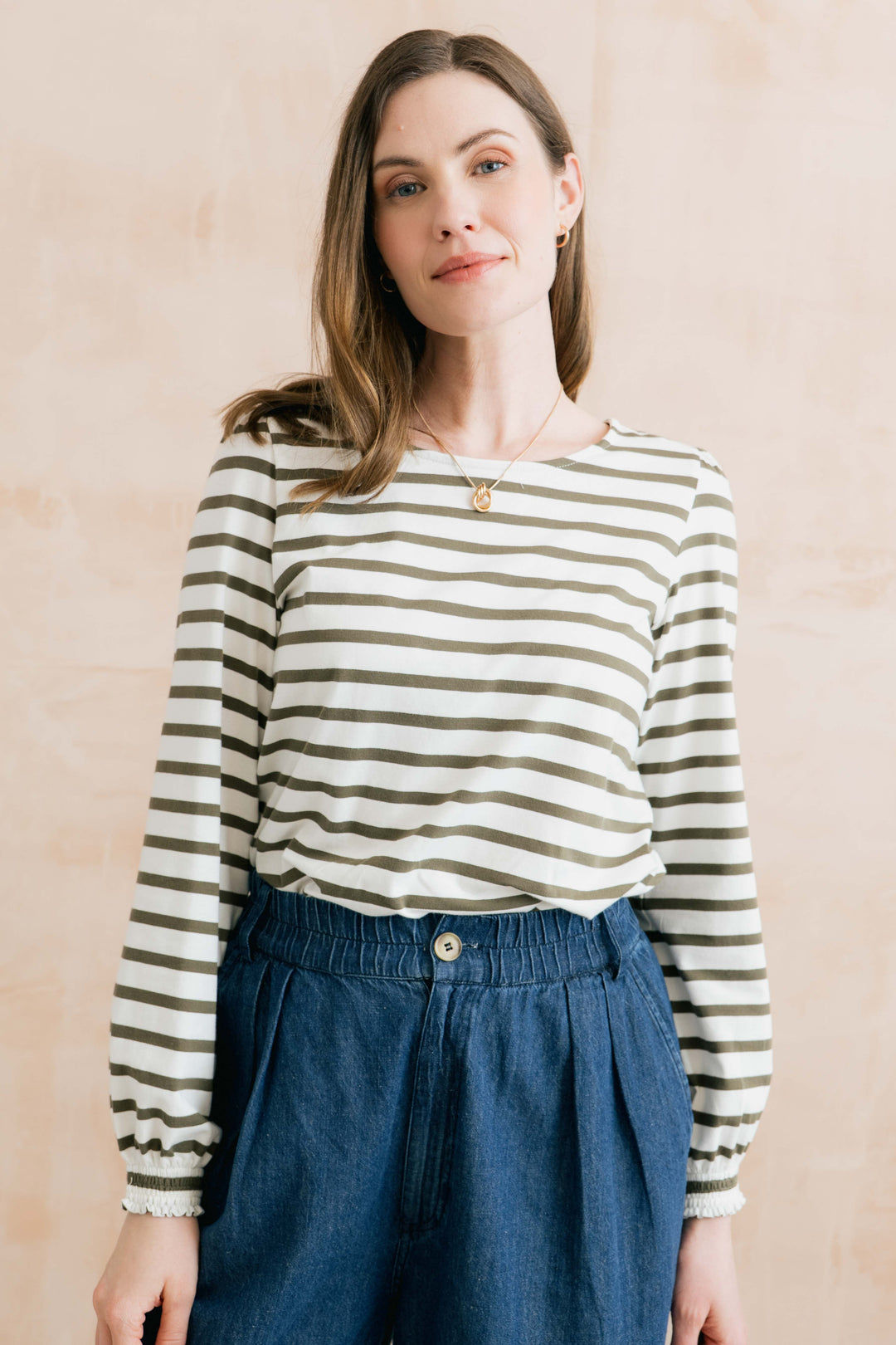 Lily & Me Caroline Striped Top - Olive Green