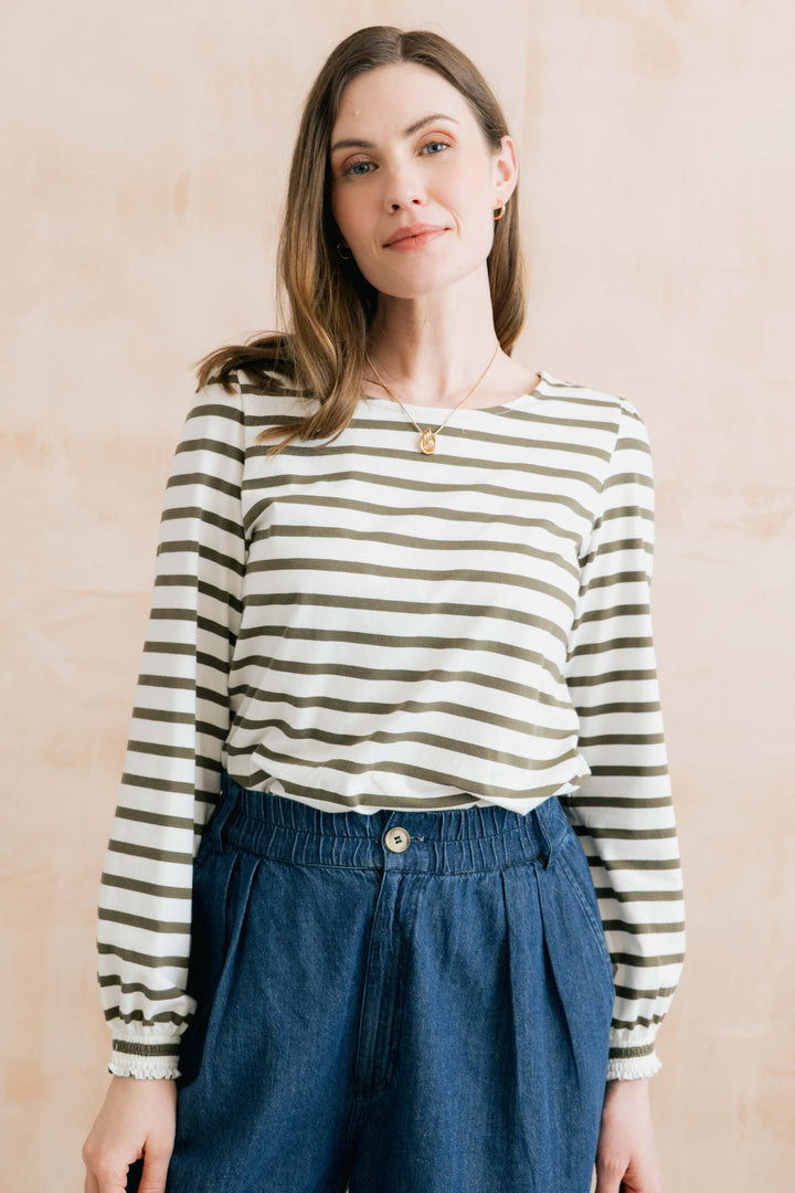 Lily & Me Caroline Striped Top - Olive Green
