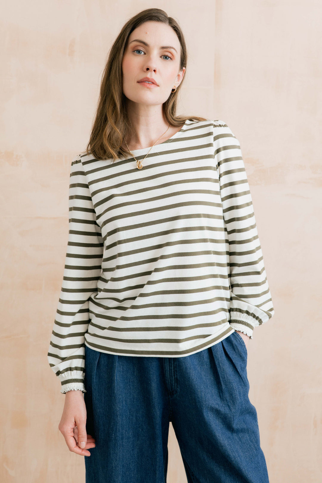 Lily & Me Caroline Striped Top - Olive Green