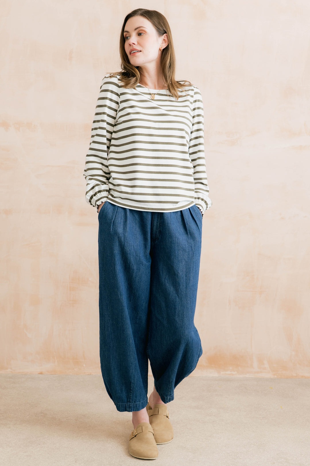 Lily & Me Caroline Striped Top - Olive Green