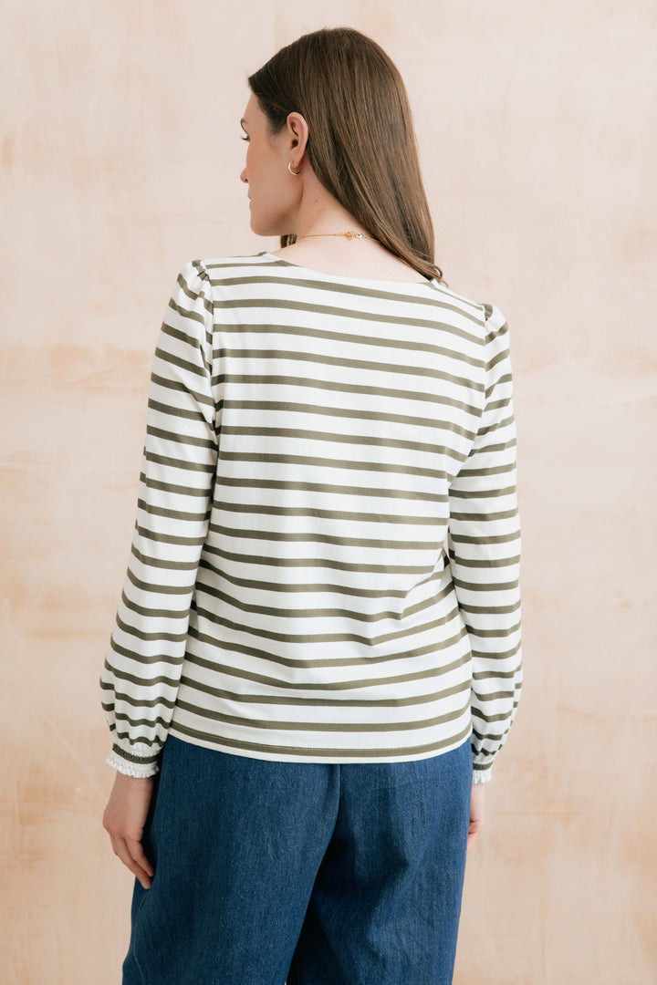Lily & Me Caroline Striped Top - Olive Green