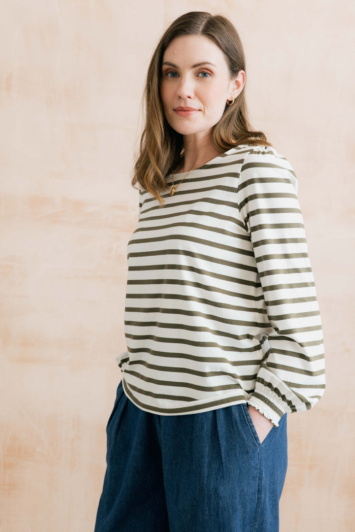 Lily & Me Caroline Striped Top - Olive Green