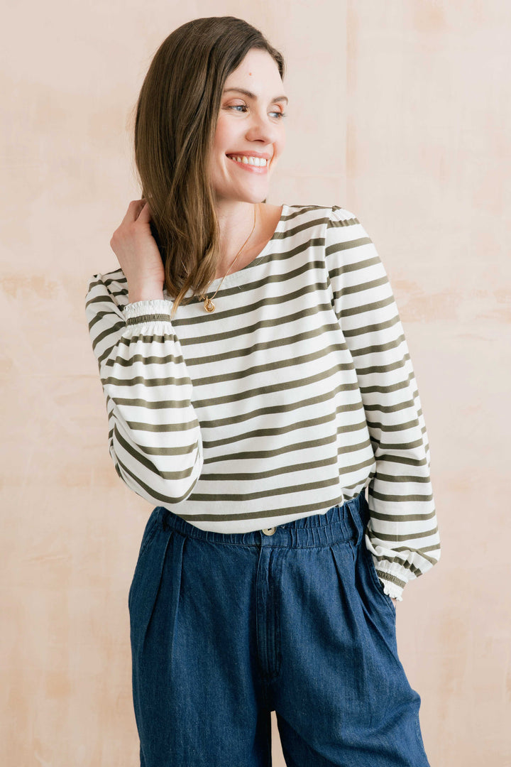 Lily & Me Caroline Striped Top - Olive Green
