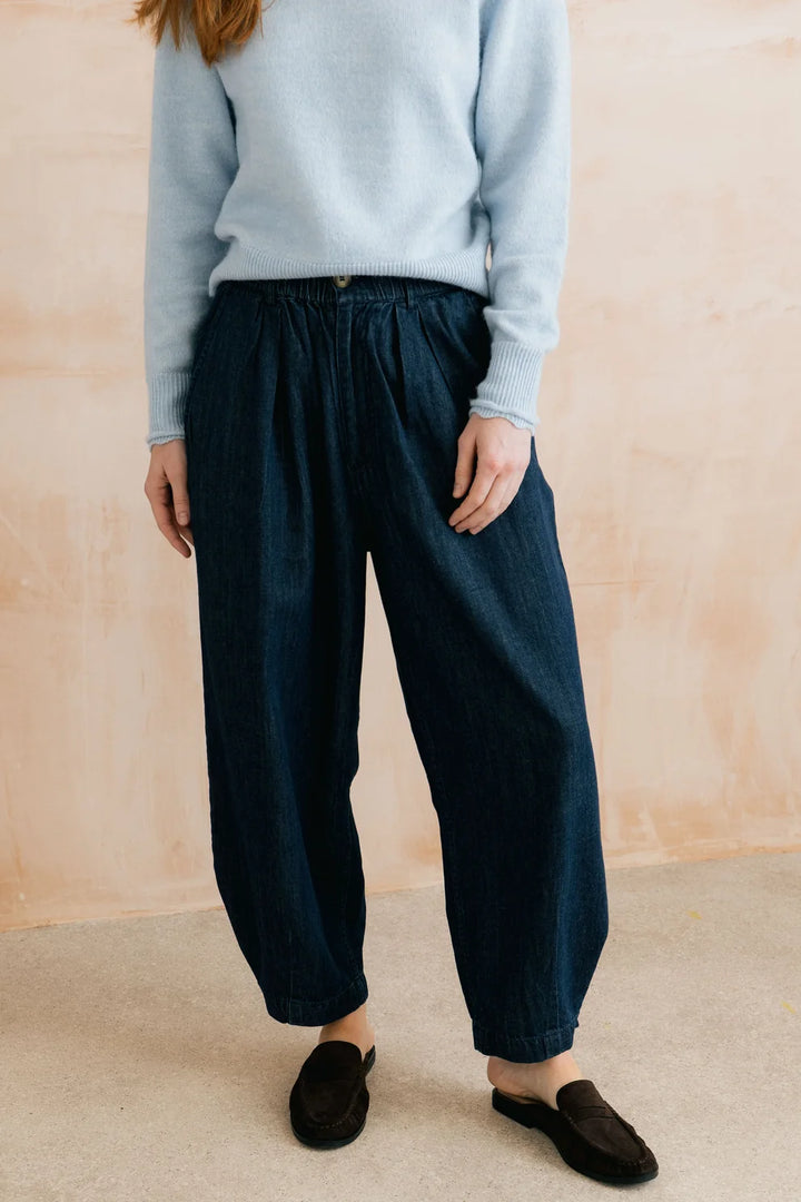 Lily & Me Ayla Relaxed Barrel Leg Trousers - Navy