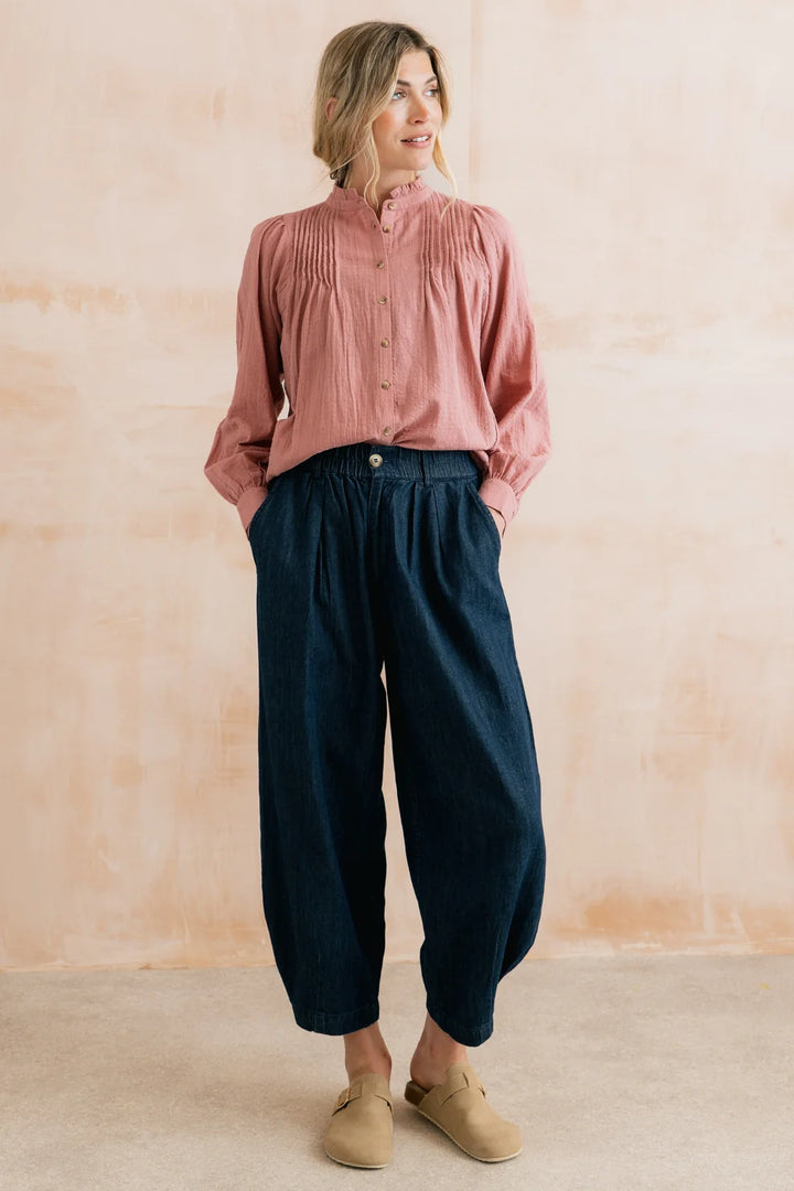 Lily & Me Ayla Relaxed Barrel Leg Trousers - Navy