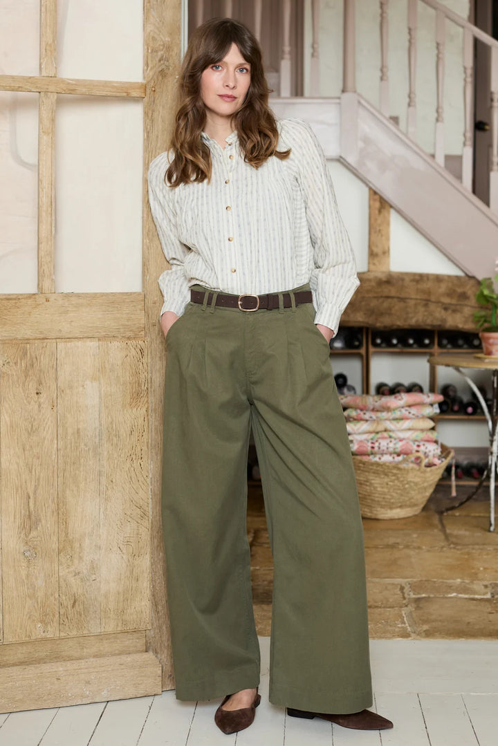 Lily & Me Sophie Pleated Wide Leg Trousers - Dark Olive