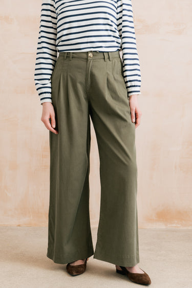 Lily & Me Sophie Pleated Wide Leg Trousers - Dark Olive