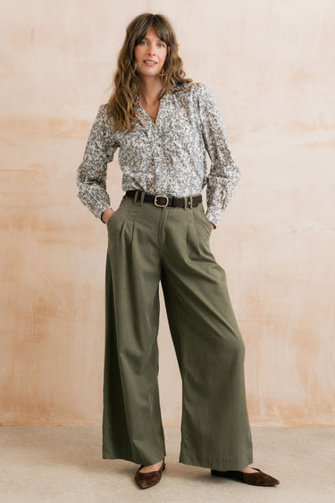 Lily & Me Sophie Pleated Wide Leg Trousers - Dark Olive