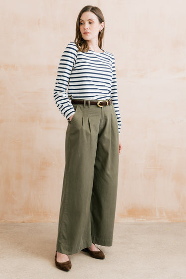 Lily & Me Sophie Pleated Wide Leg Trousers - Dark Olive