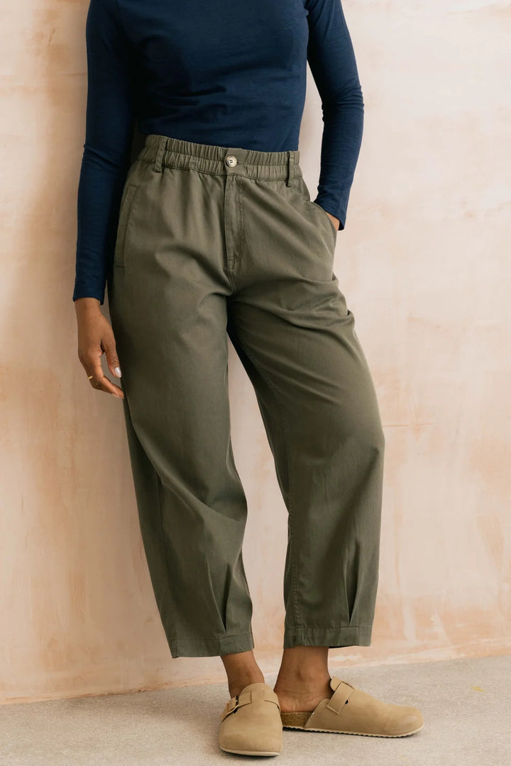Lily & Me Shirin Relaxed Barrel Leg Trousers - Dark Olive