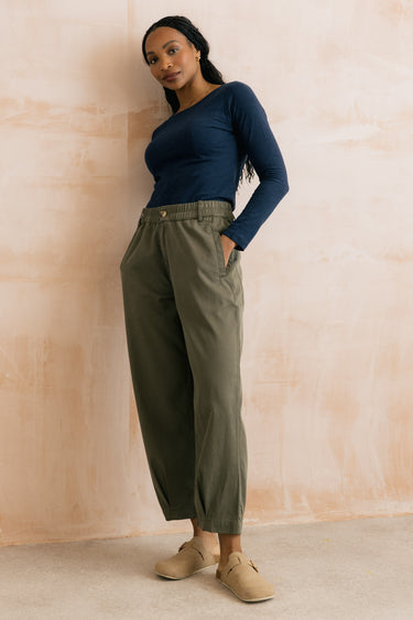 Lily & Me Shirin Relaxed Barrel Leg Trousers - Dark Olive