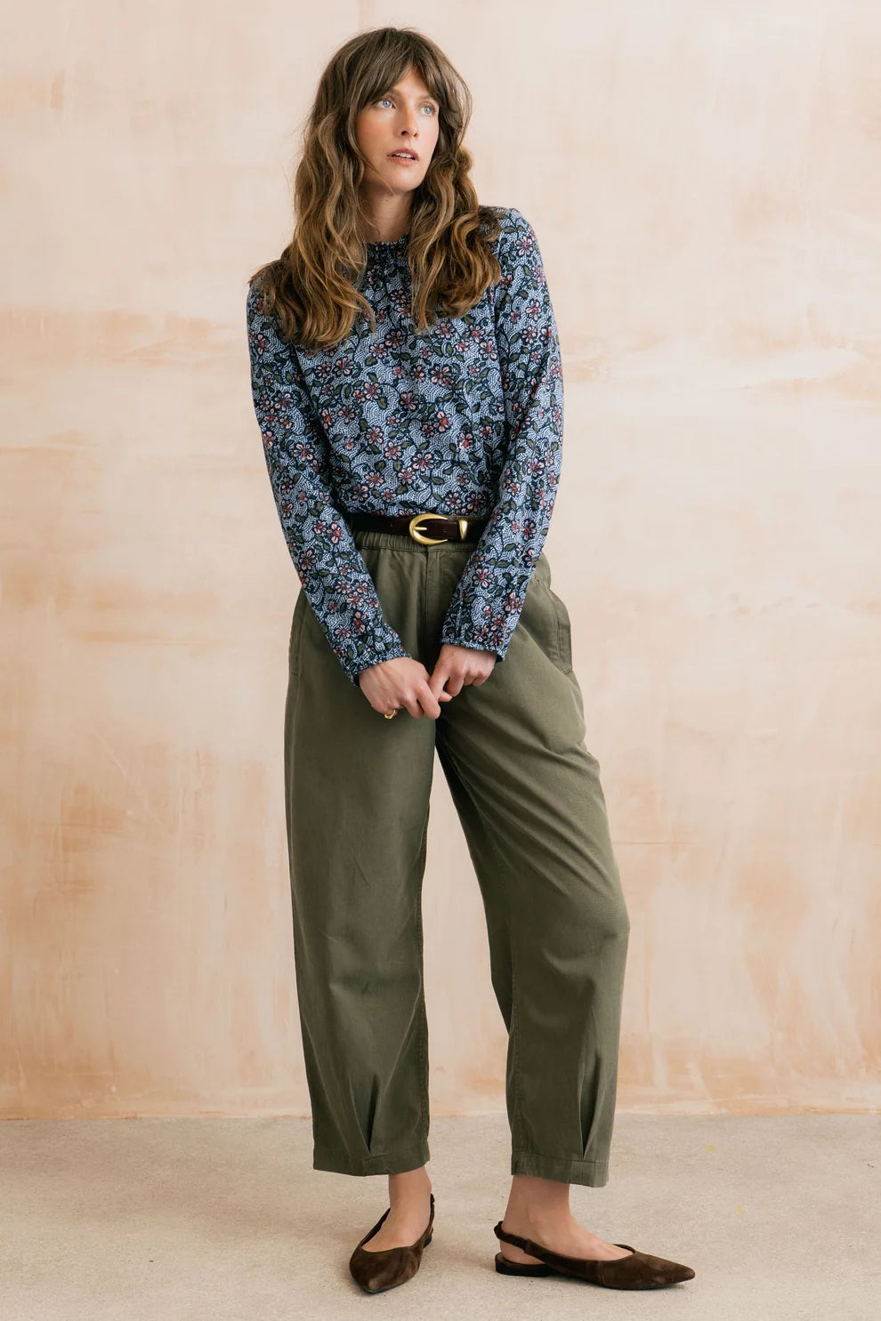 Lily & Me Shirin Relaxed Barrel Leg Trousers - Dark Olive