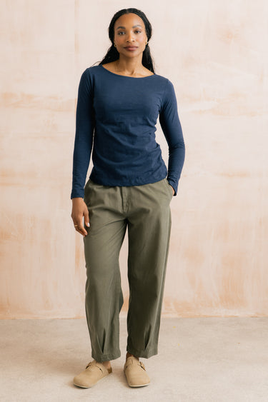 Lily & Me Shirin Relaxed Barrel Leg Trousers - Dark Olive