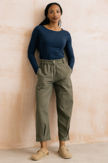 Lily & Me Shirin Relaxed Barrel Leg Trousers - Dark Olive