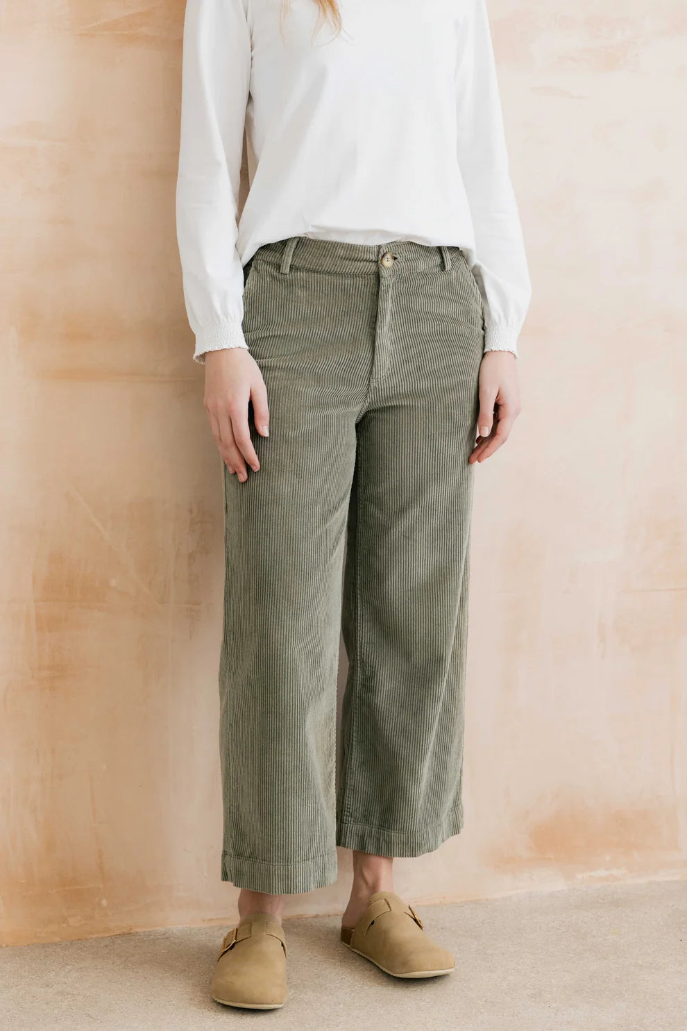 Lily & Me Isla Cropped Jumbo Cord trousers - Sage