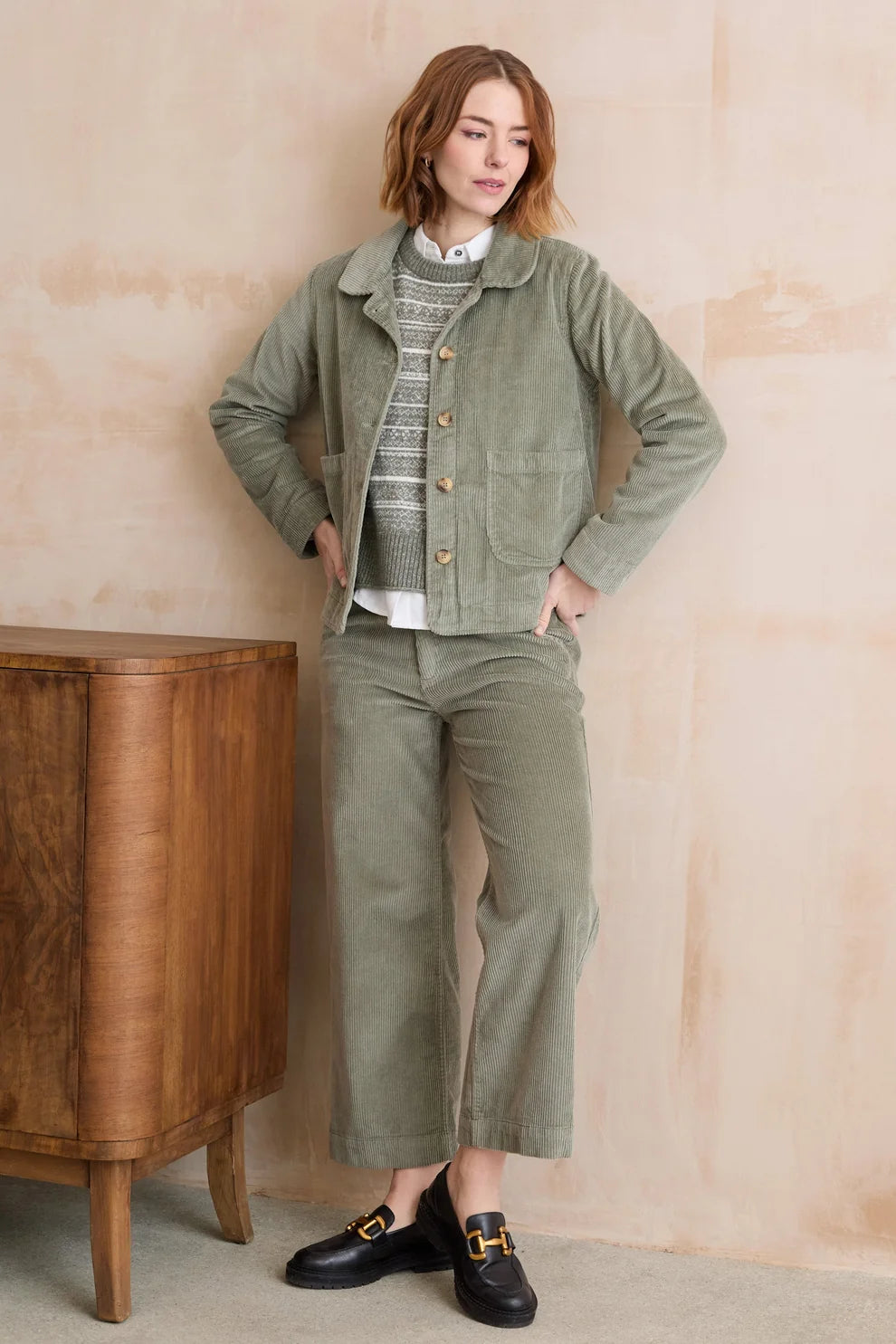 Lily & Me Isla Cropped Jumbo Cord trousers - Sage